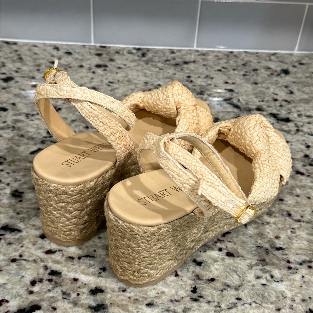Stuart Weitzman Playa Raffia Espadrille Knot Wedge Women’s 11 - Picture 3 of 6